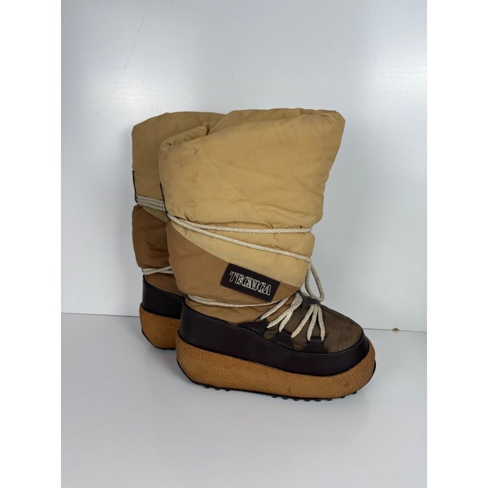 Vintage Tecnica Moon Boots Size 42-44 Beige & Brown Nylon Winter Snow Boots Ital